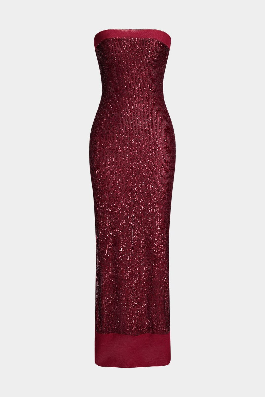 Robe longue à sequins bordeaux vue de face étoile