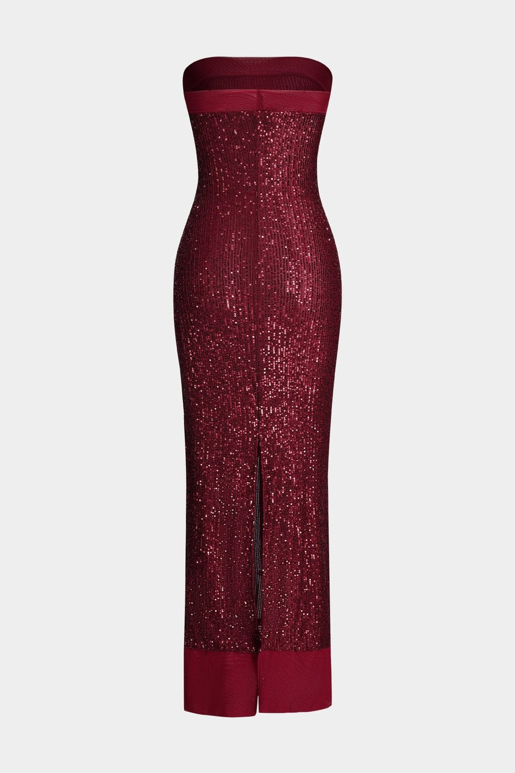 Robe longue à sequins bordeaux vue de dos lune