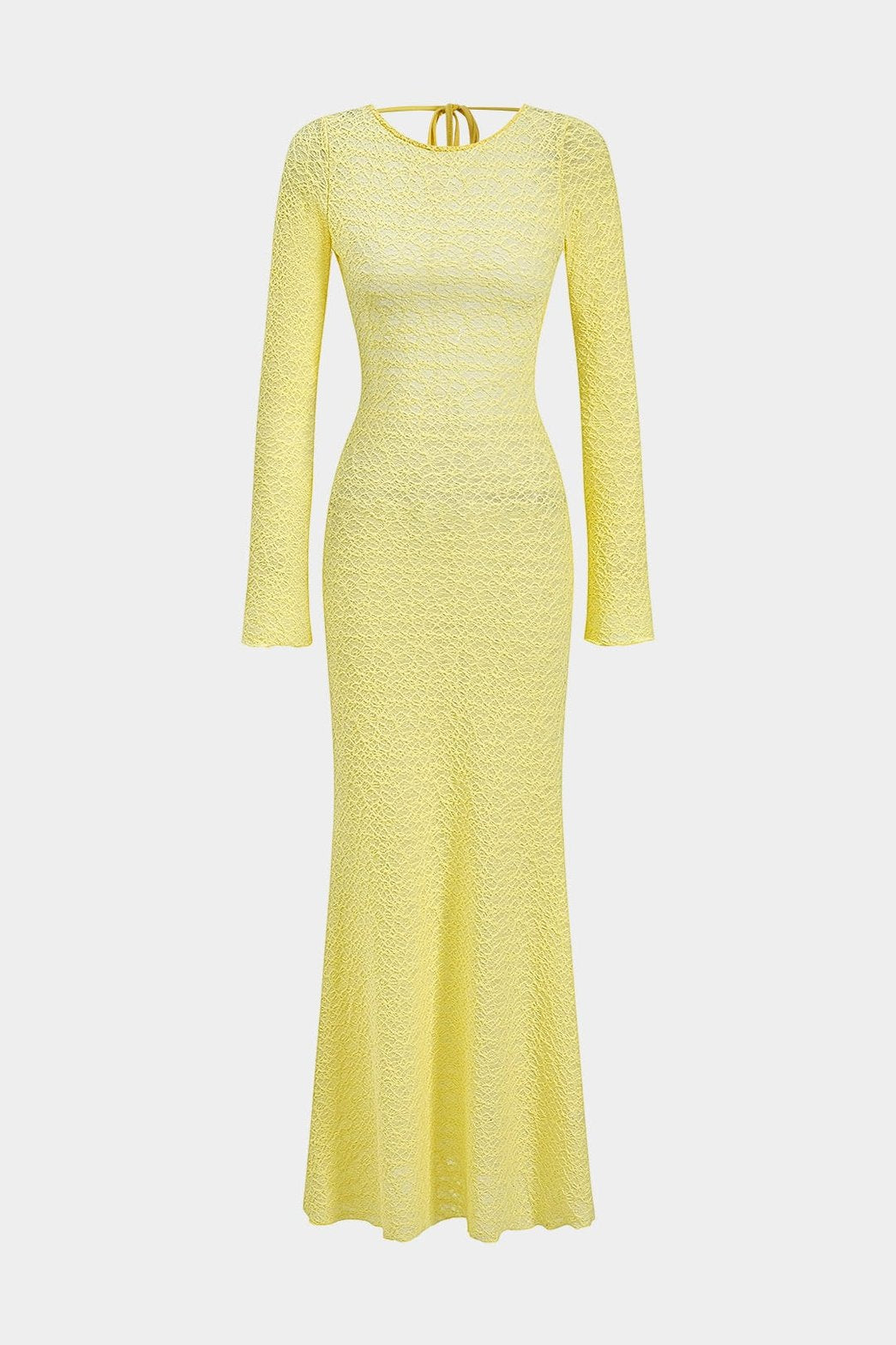 Robe longue texturée dos nu vue de face soleil