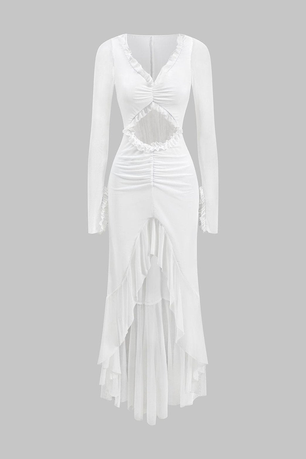 Robe longue blanche transparente à découpes papillon