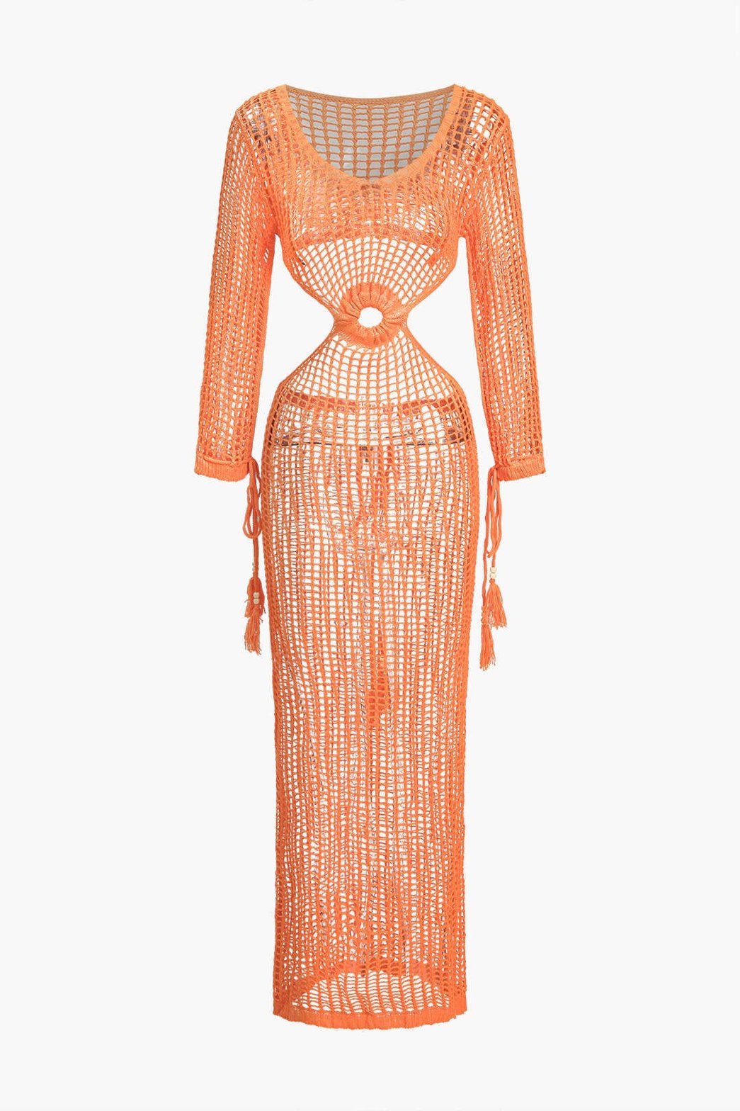 Robe longue tricot ajourée orange soleil