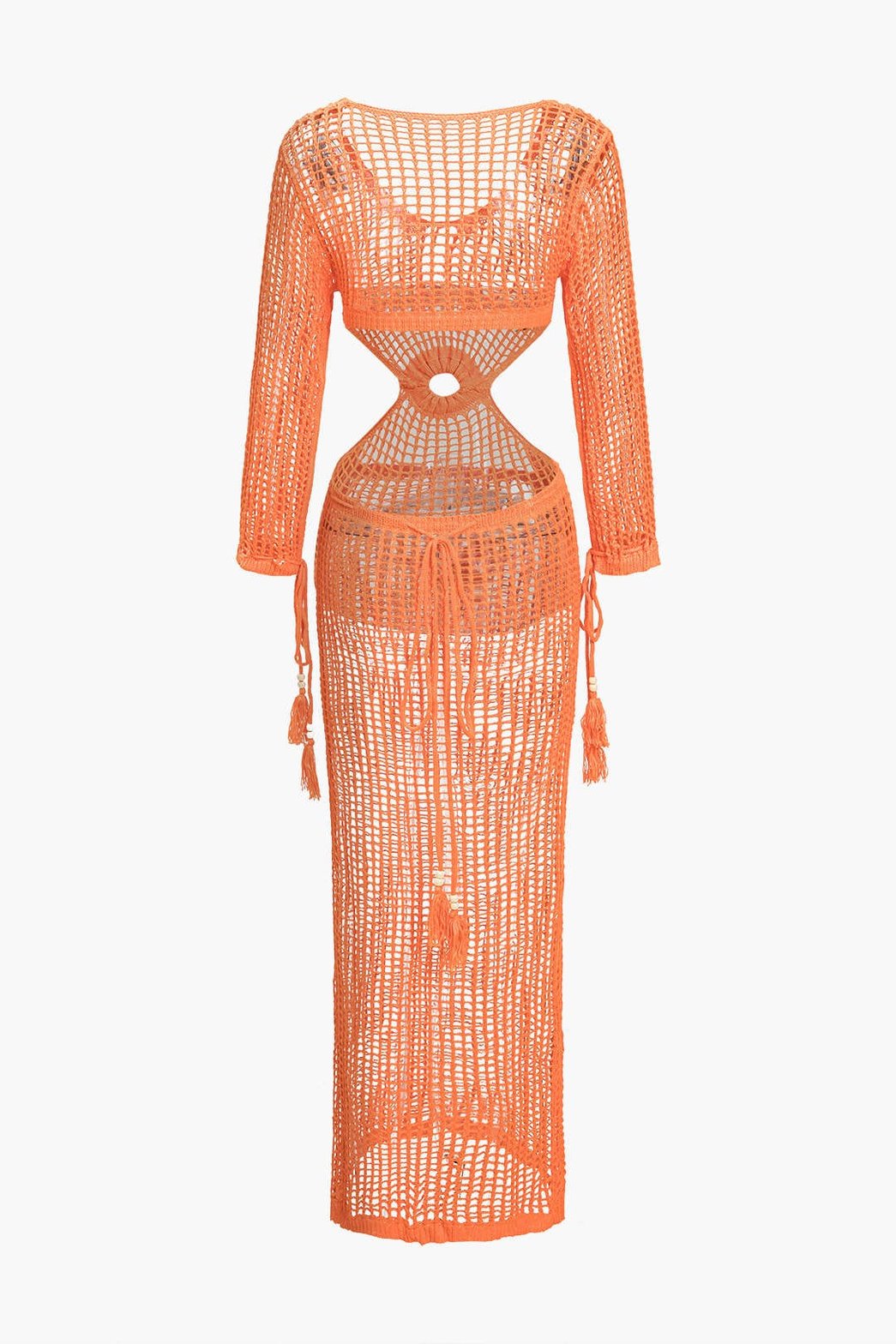 Robe longue tricot ajourée orange plage