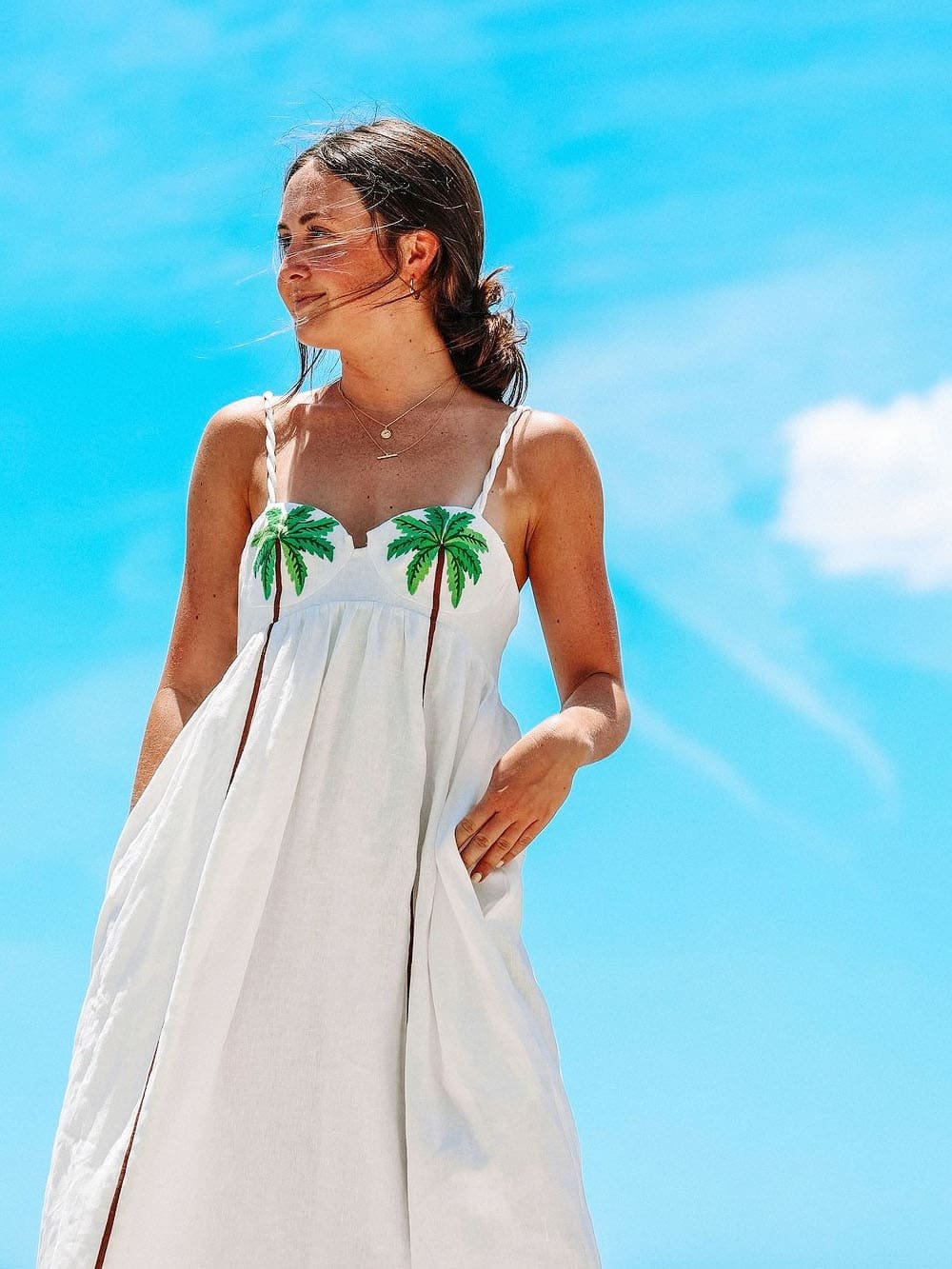 Robe Palm Oasis détail tissu plage
