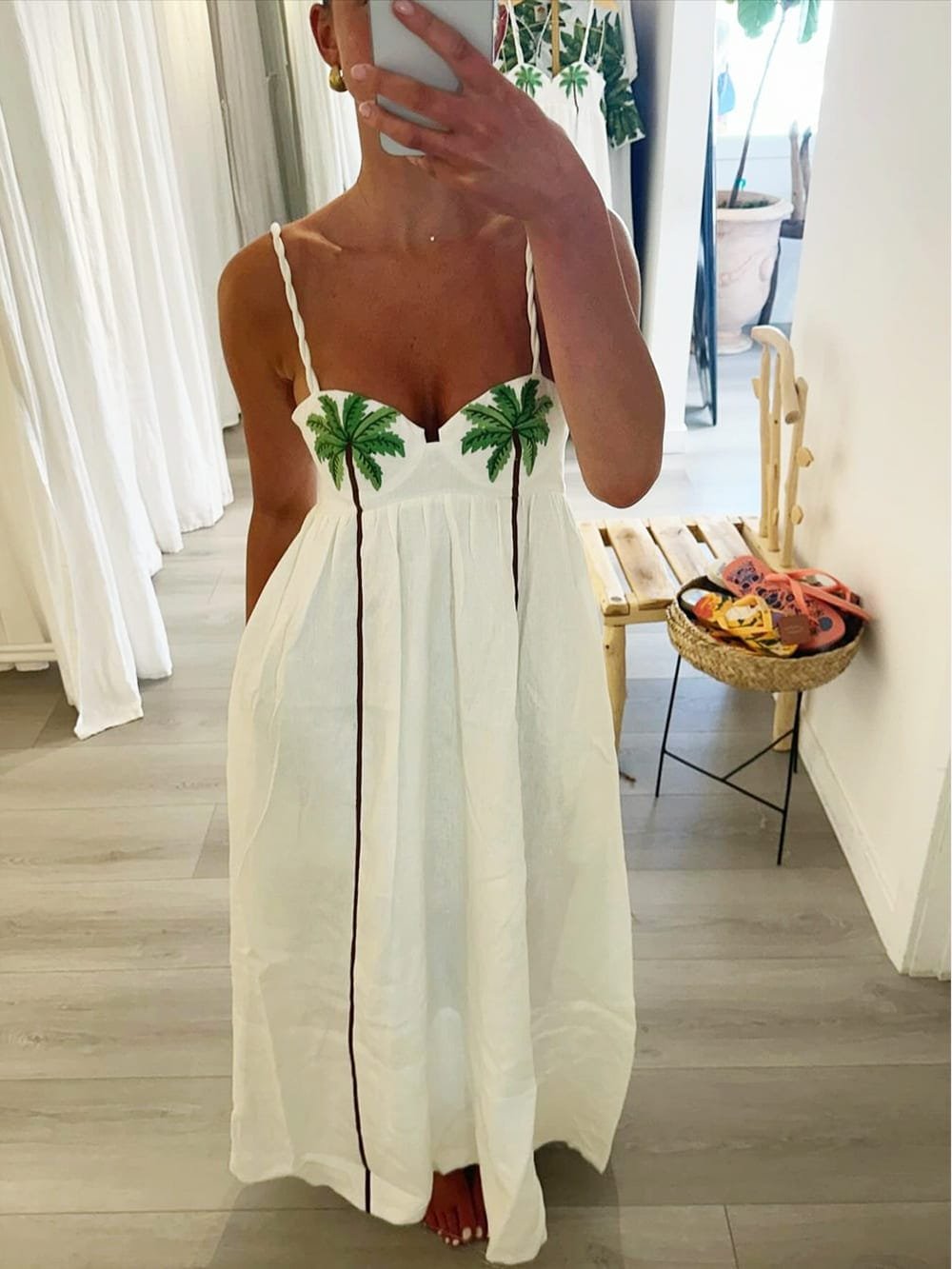 Robe longue blanche palmier paradise