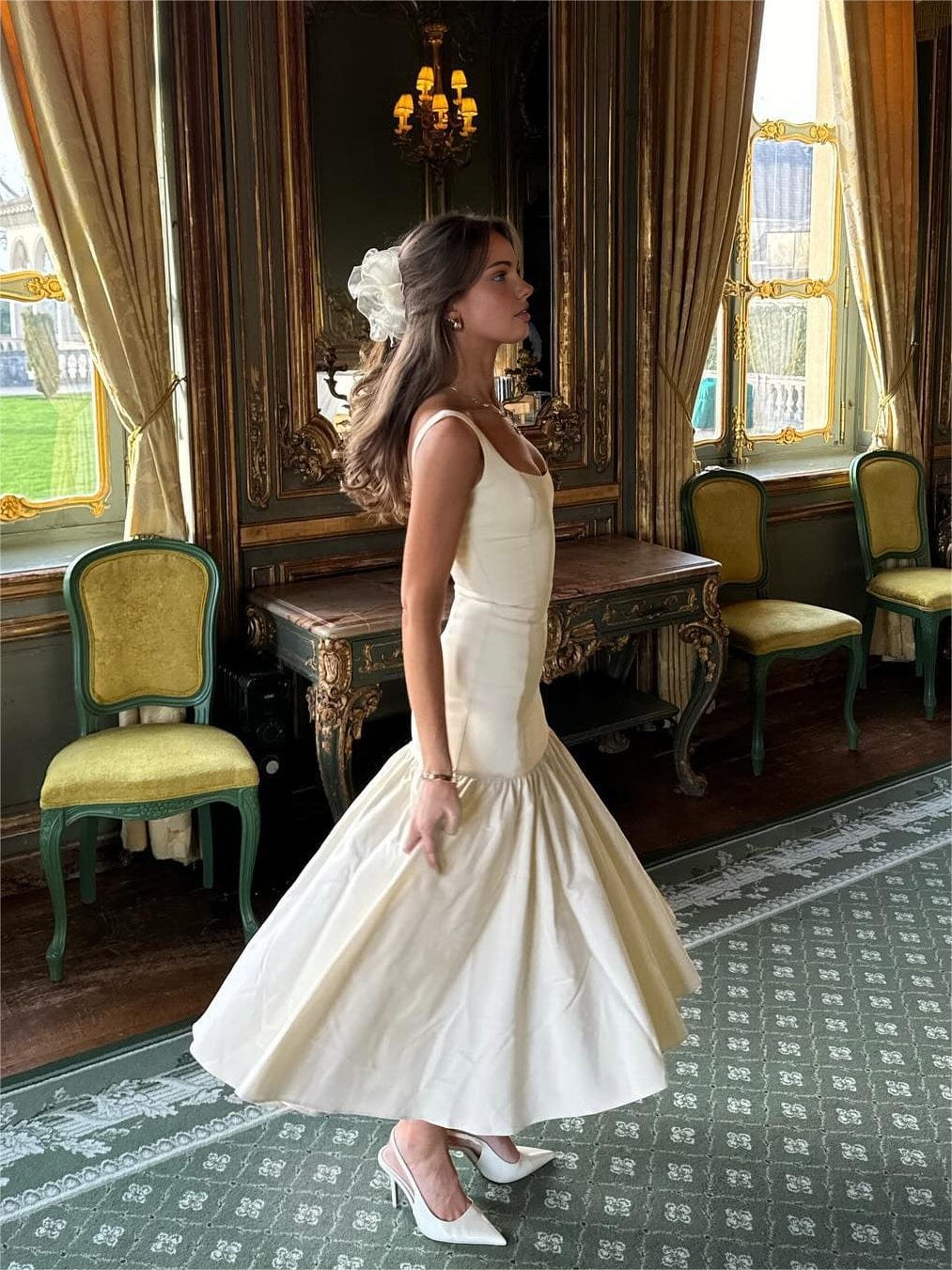 Robe longue volantée blanche élégance