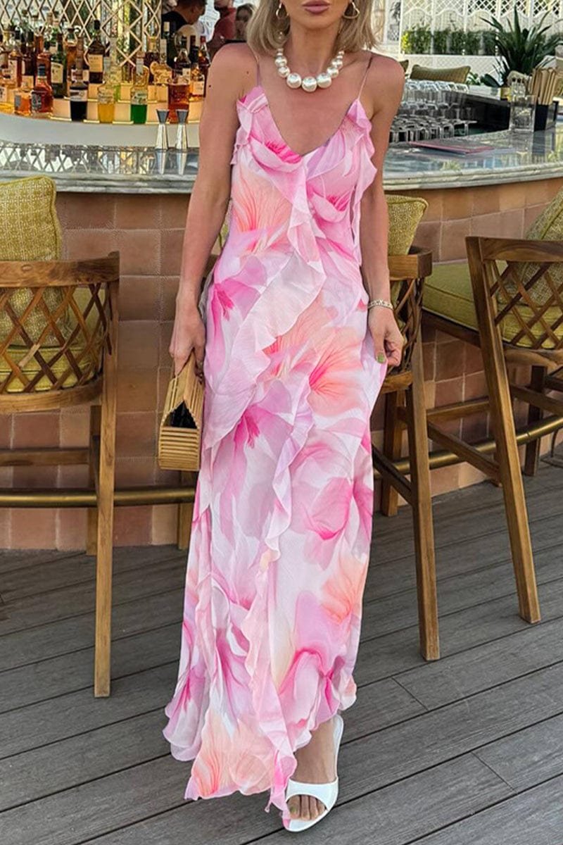 Robe à volants fluide rose danse