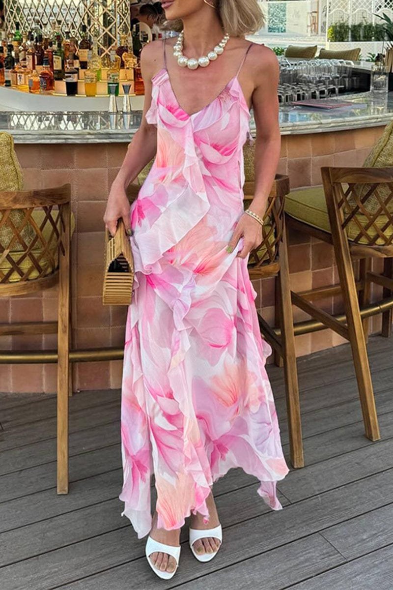 Robe longue dos nu rose élégante soleil