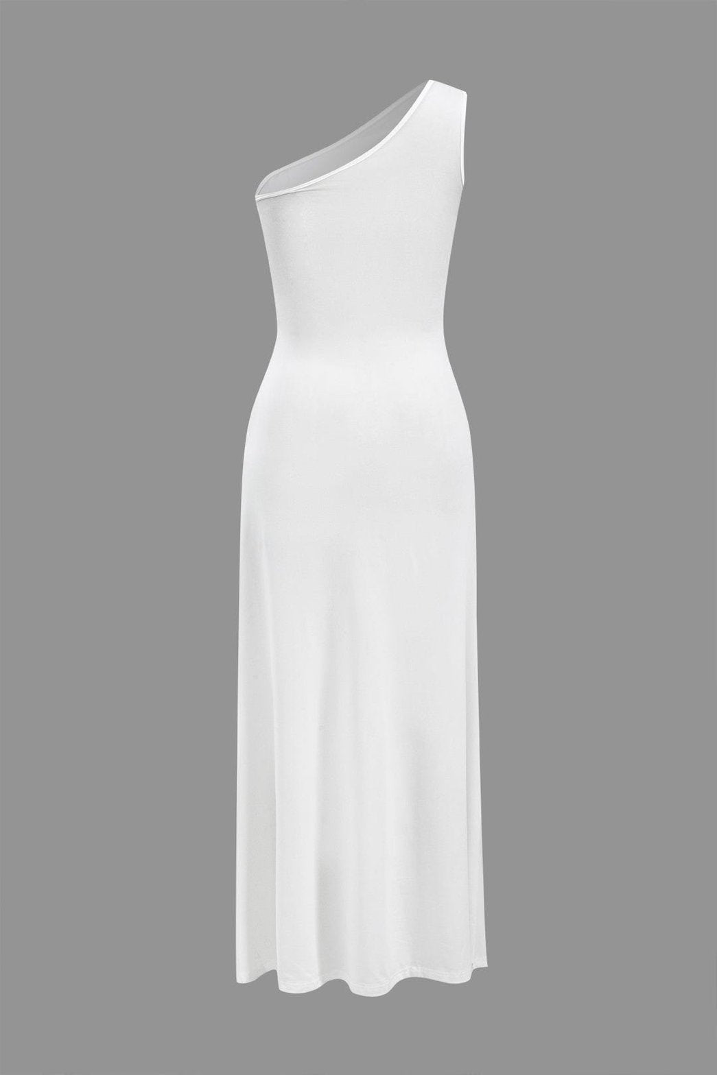 Robe longue asymétrique blanche moulante cristal