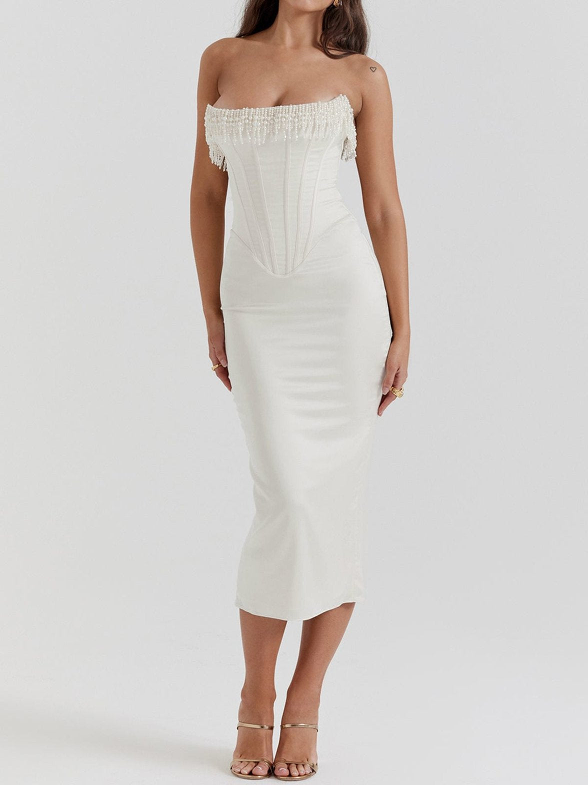 Robe midi bustier détail dentelle divine