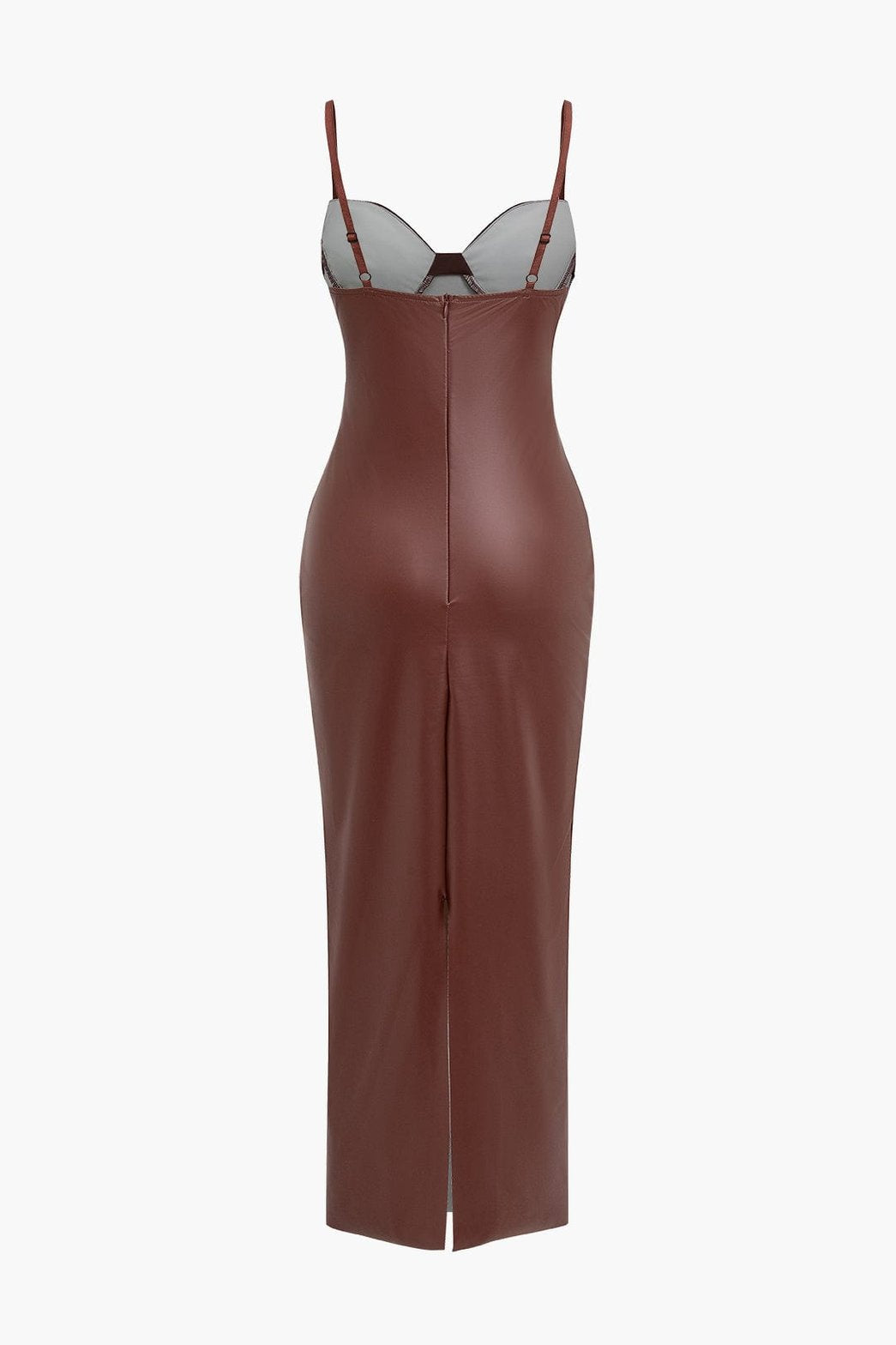Robe bustier longue en simili cuir bordeaux raffinée