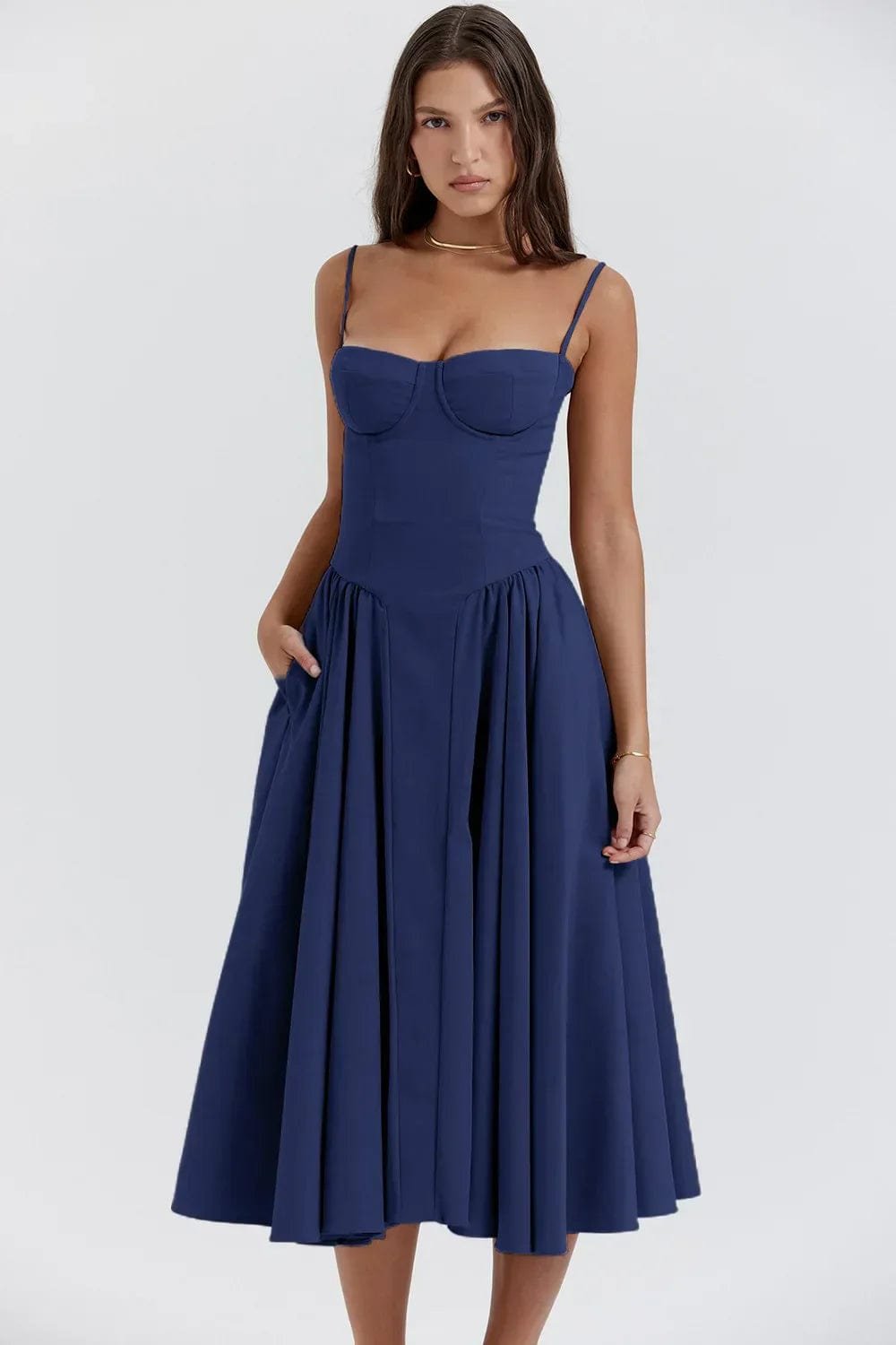 Robe midi corset bleu marine élégante songe