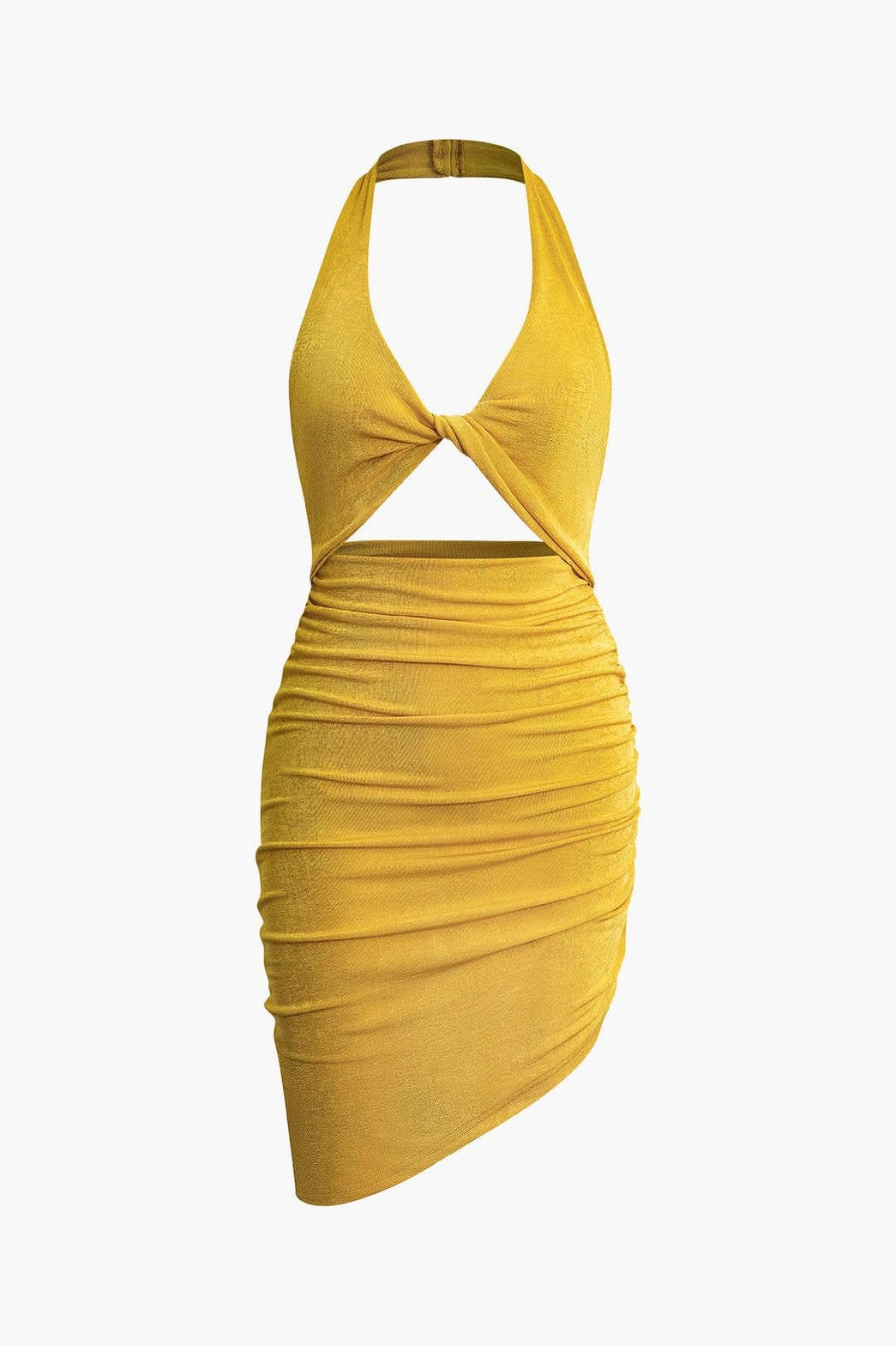 Robe midi drapée jaune soleil
