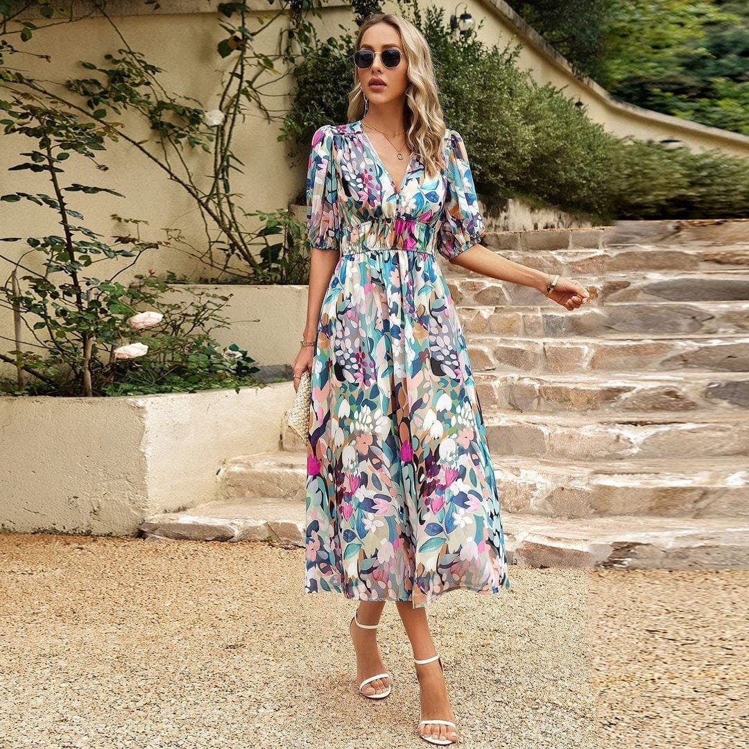 Robe midi fleurie élégante printemps