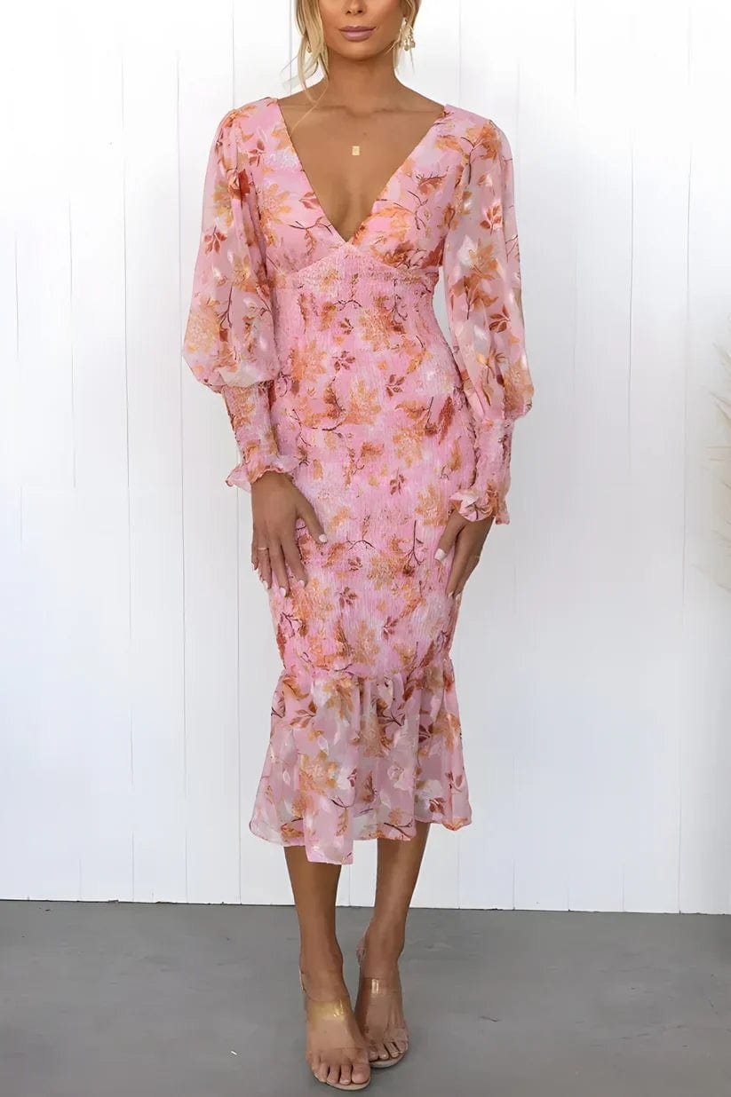 Robe midi fleurie rose printemps soleil