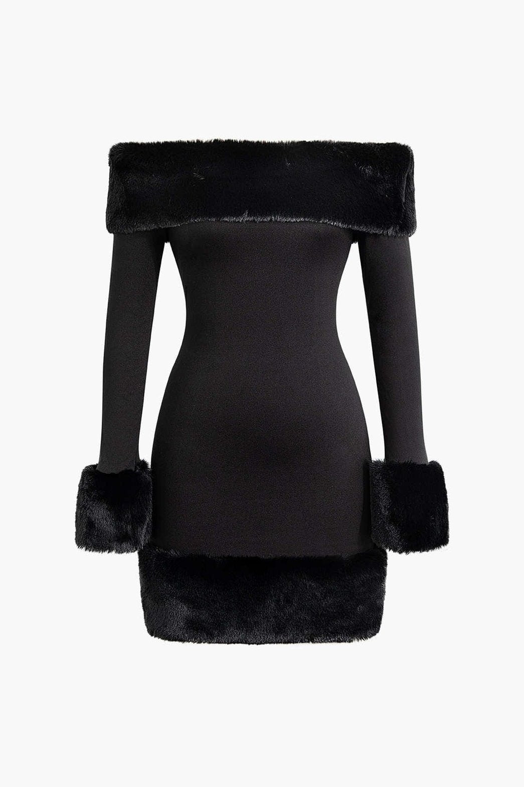 Robe midi noire bordure fourrure élégante pétillant