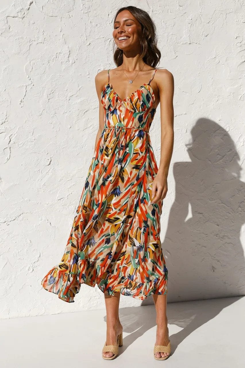 Robe midi d'été à motifs colorés soleil