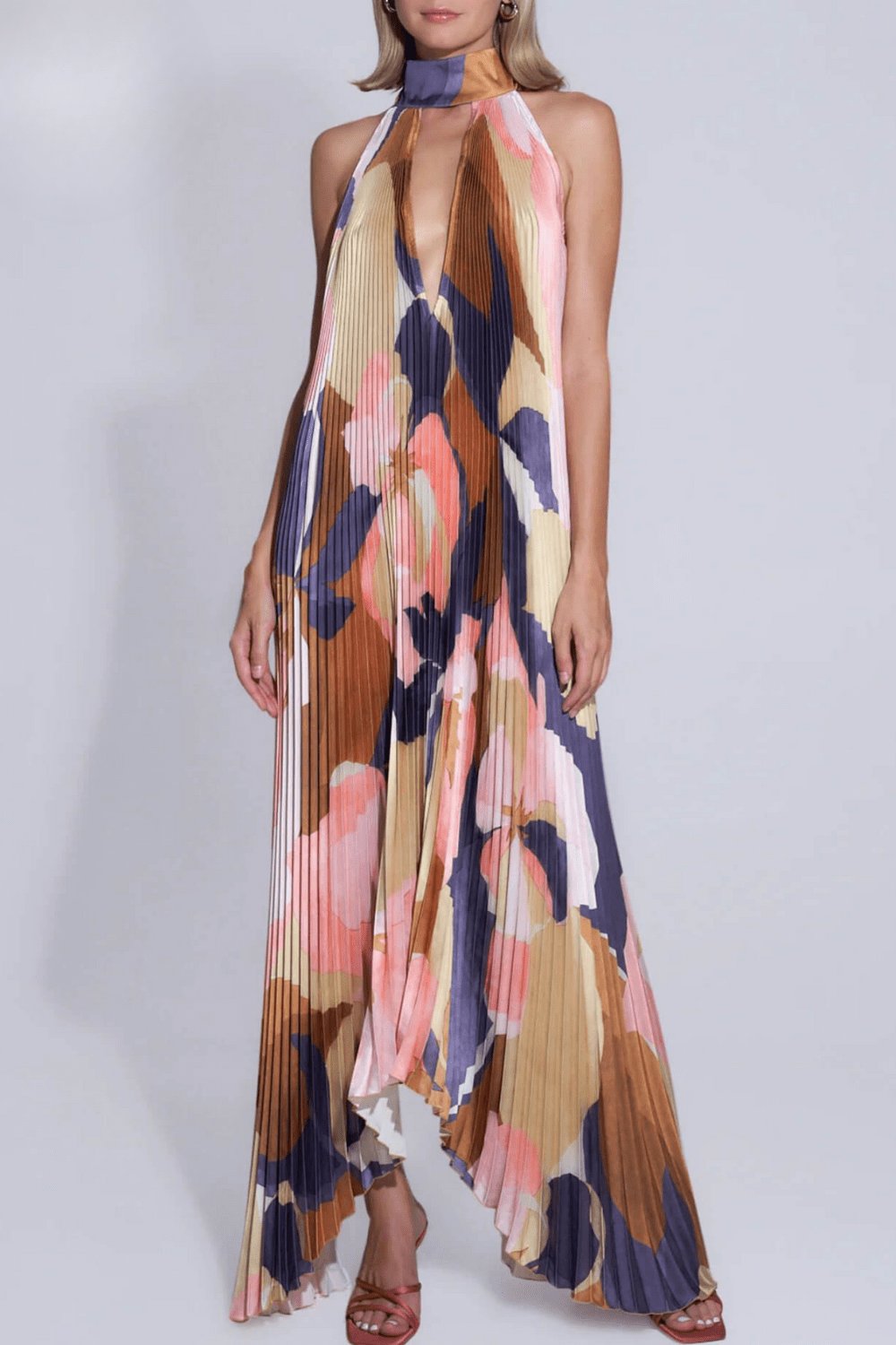 Robe midi asymétrique colorée cascade