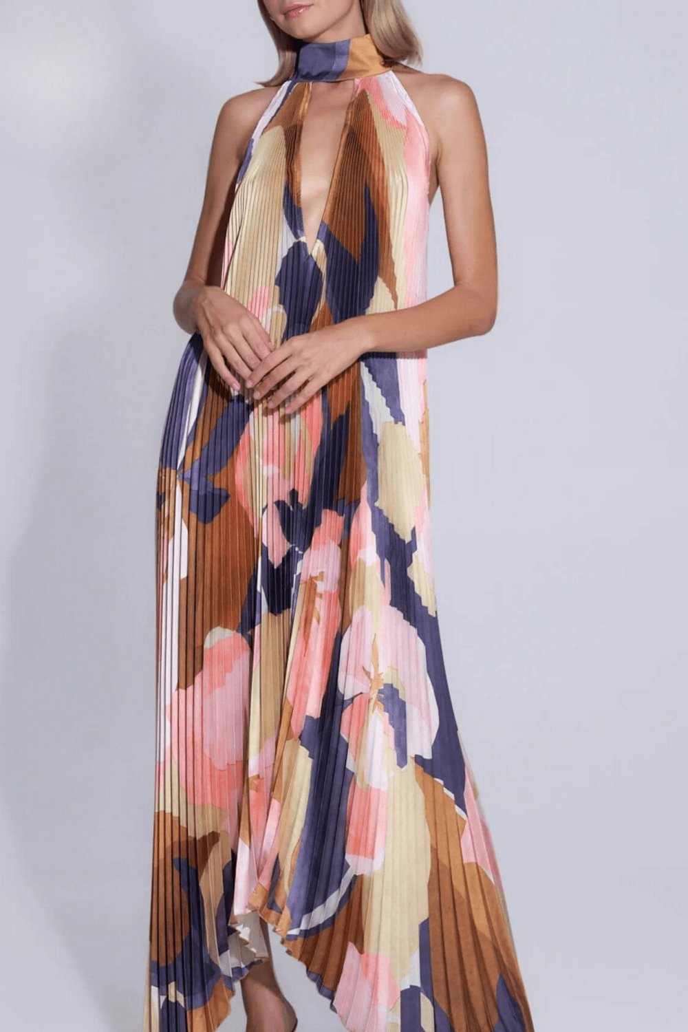 Robe plissée motif multicolore océan