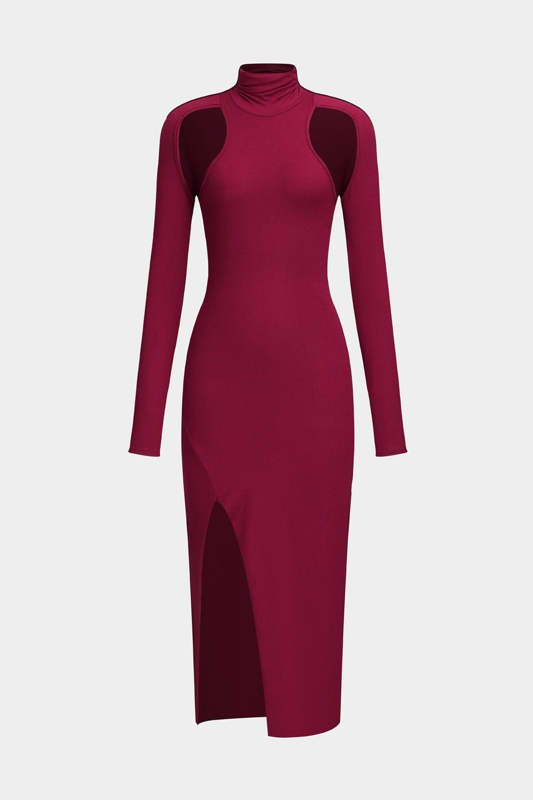 Robe midi bordeaux élégante à col montant grace
