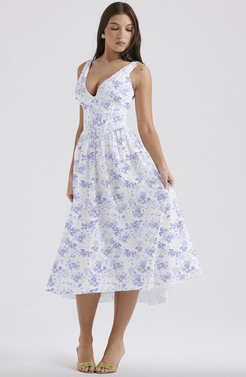 Robe motif floral bleu océan