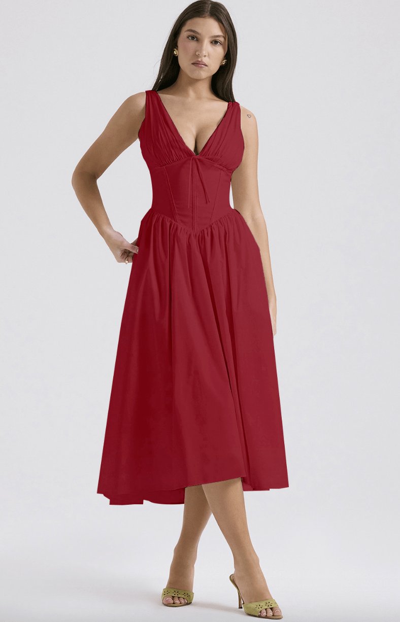 Robe midi rouge rubis