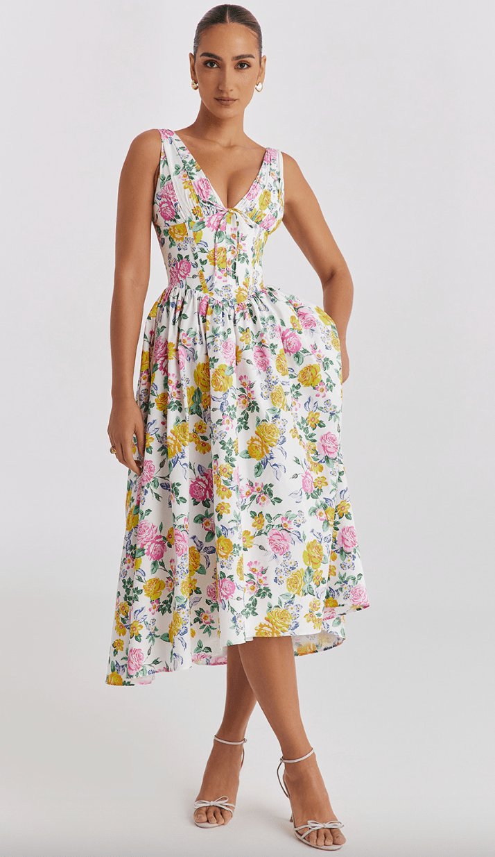 Robe motif floral jaune étoile