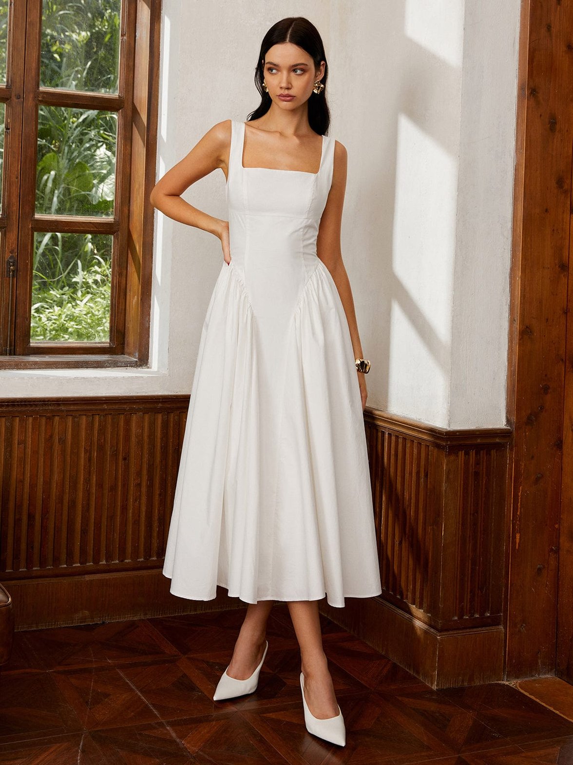 Robe midi coton blanc gracieux