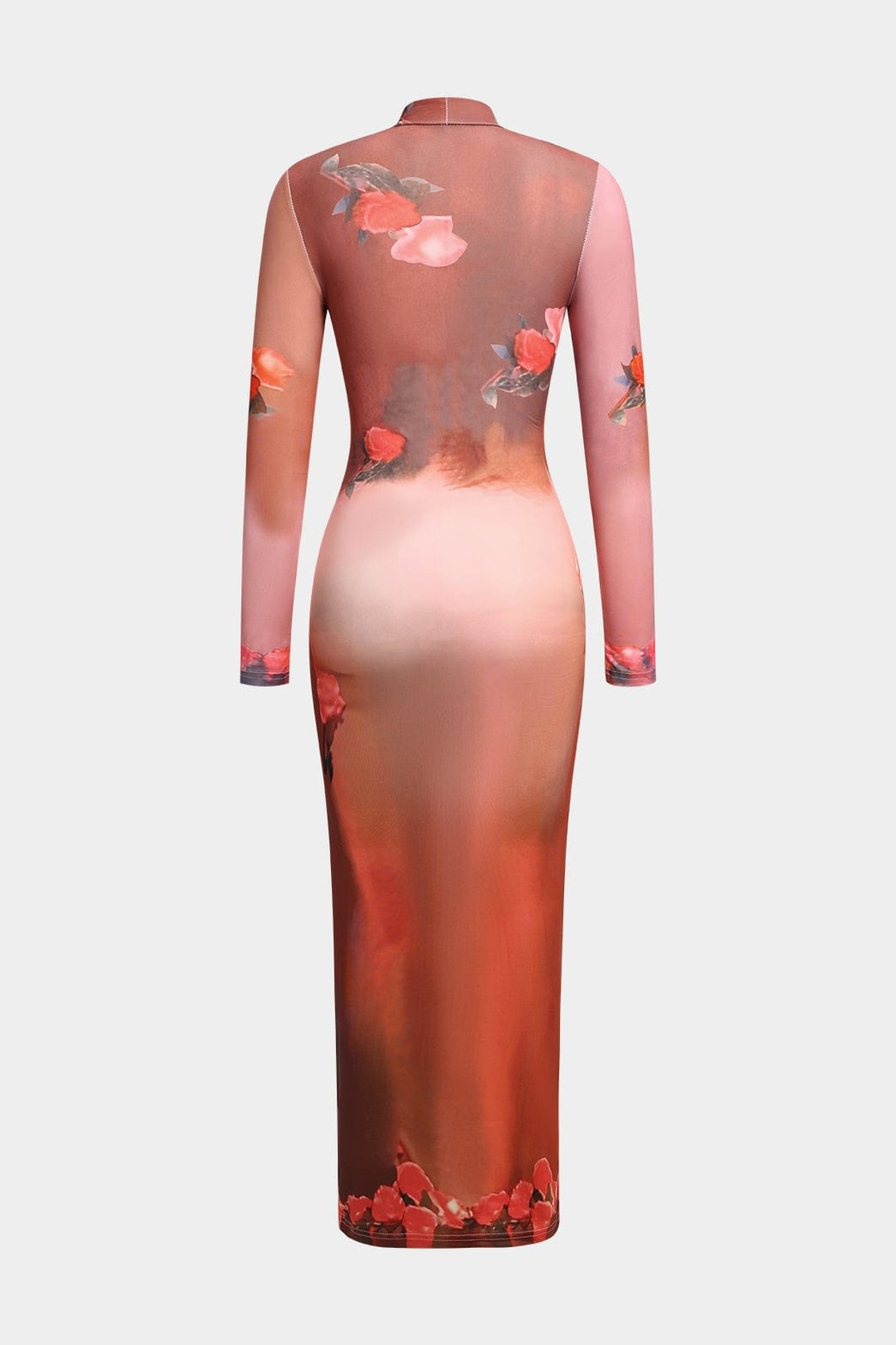 Robe midi fleurie ajustée vue de dos pluie