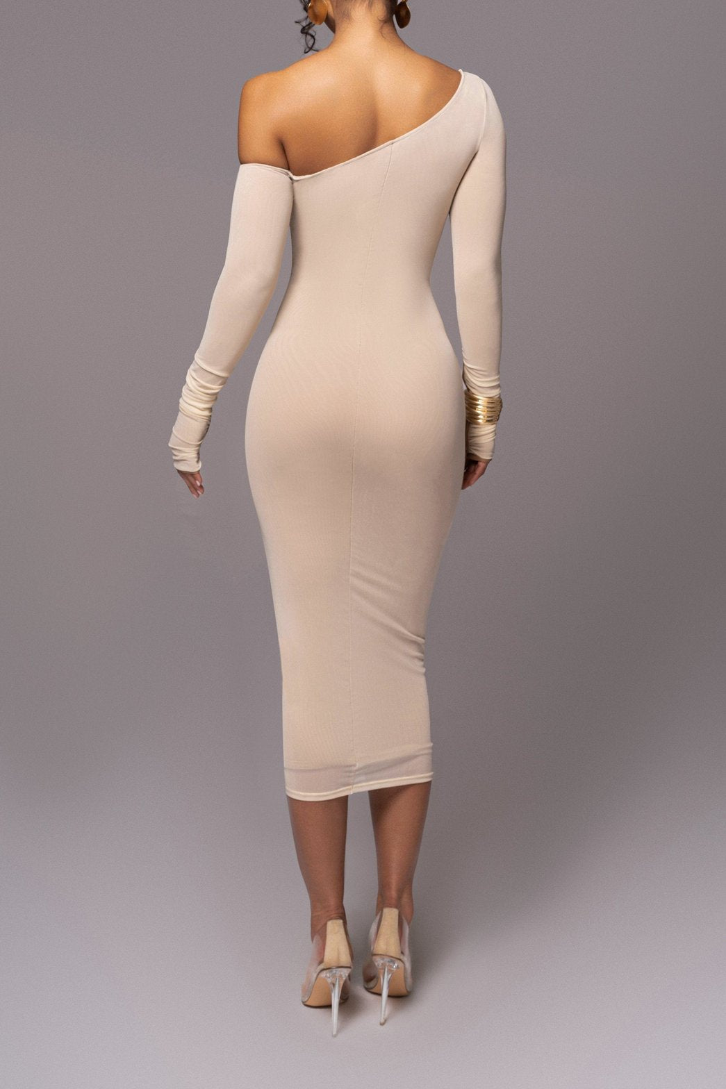 Robe midi drapée beige nuage