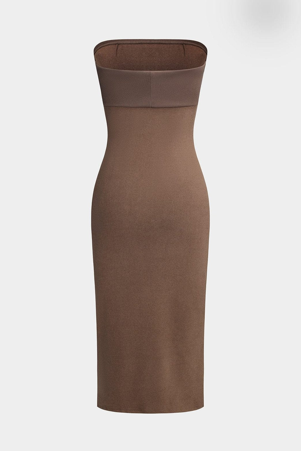 Robe midi marron épaules nues vue côté jasmin