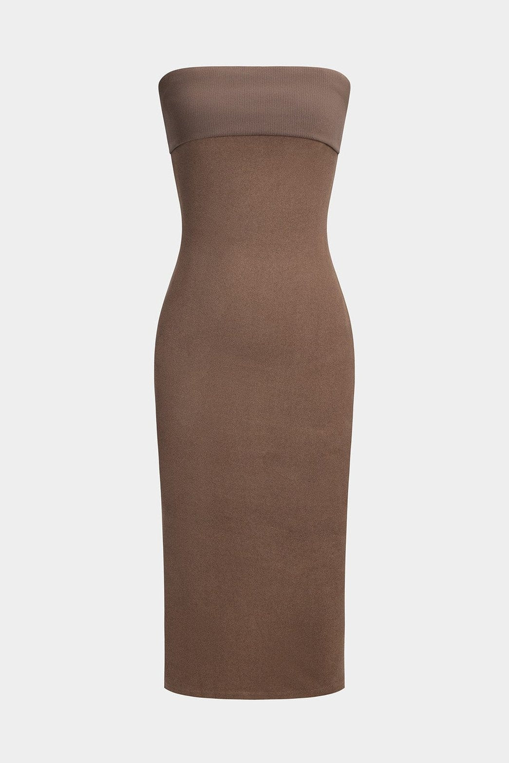 Robe midi marron épaules nues vue face papillon