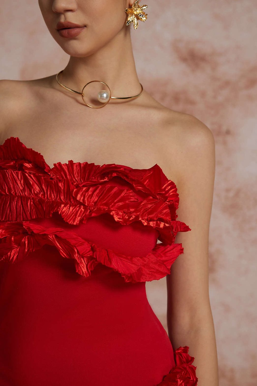 Robe Midi Élégante à Volants Émeraude