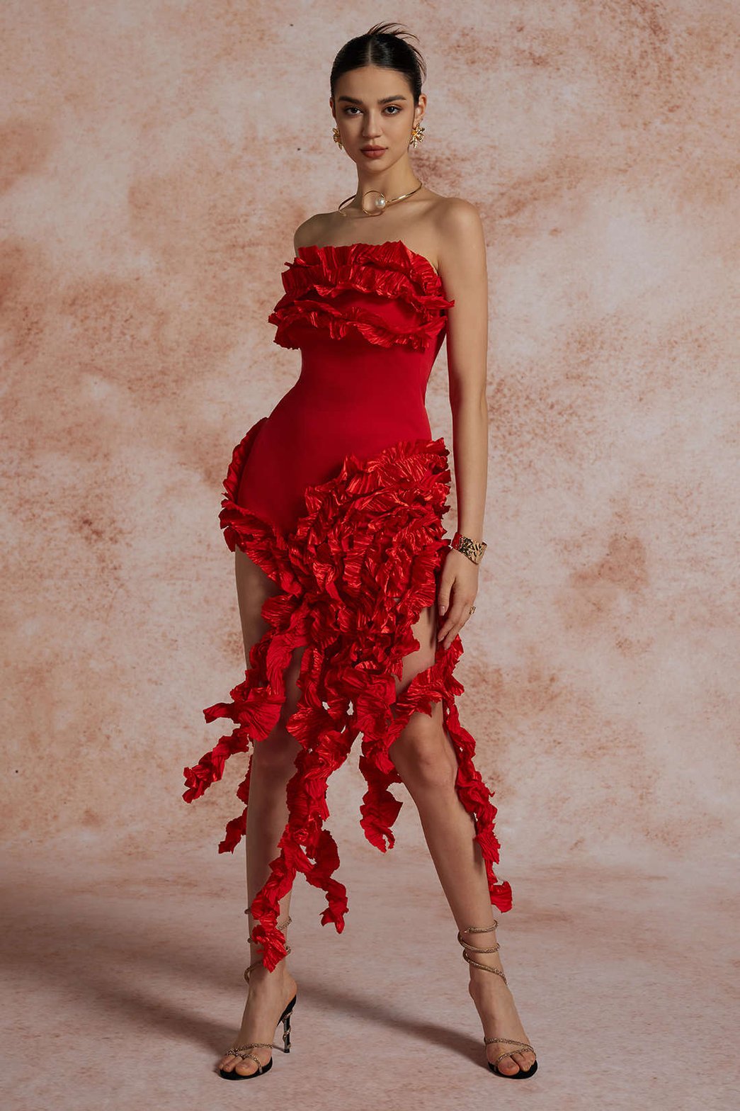 Robe Midi Élégante à Volants Émeraude