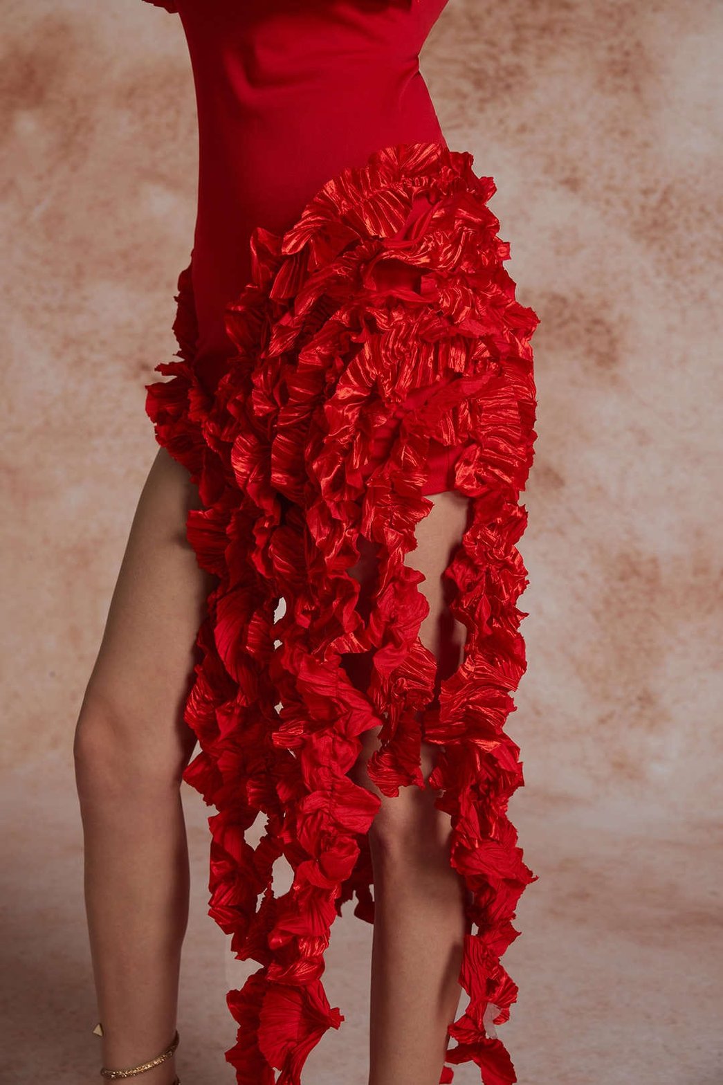 Robe Midi Élégante à Volants Émeraude