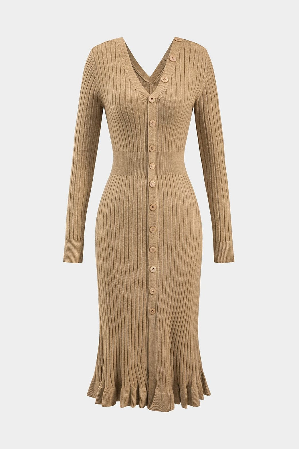 Robe midi tricotée beige vue de face douceur