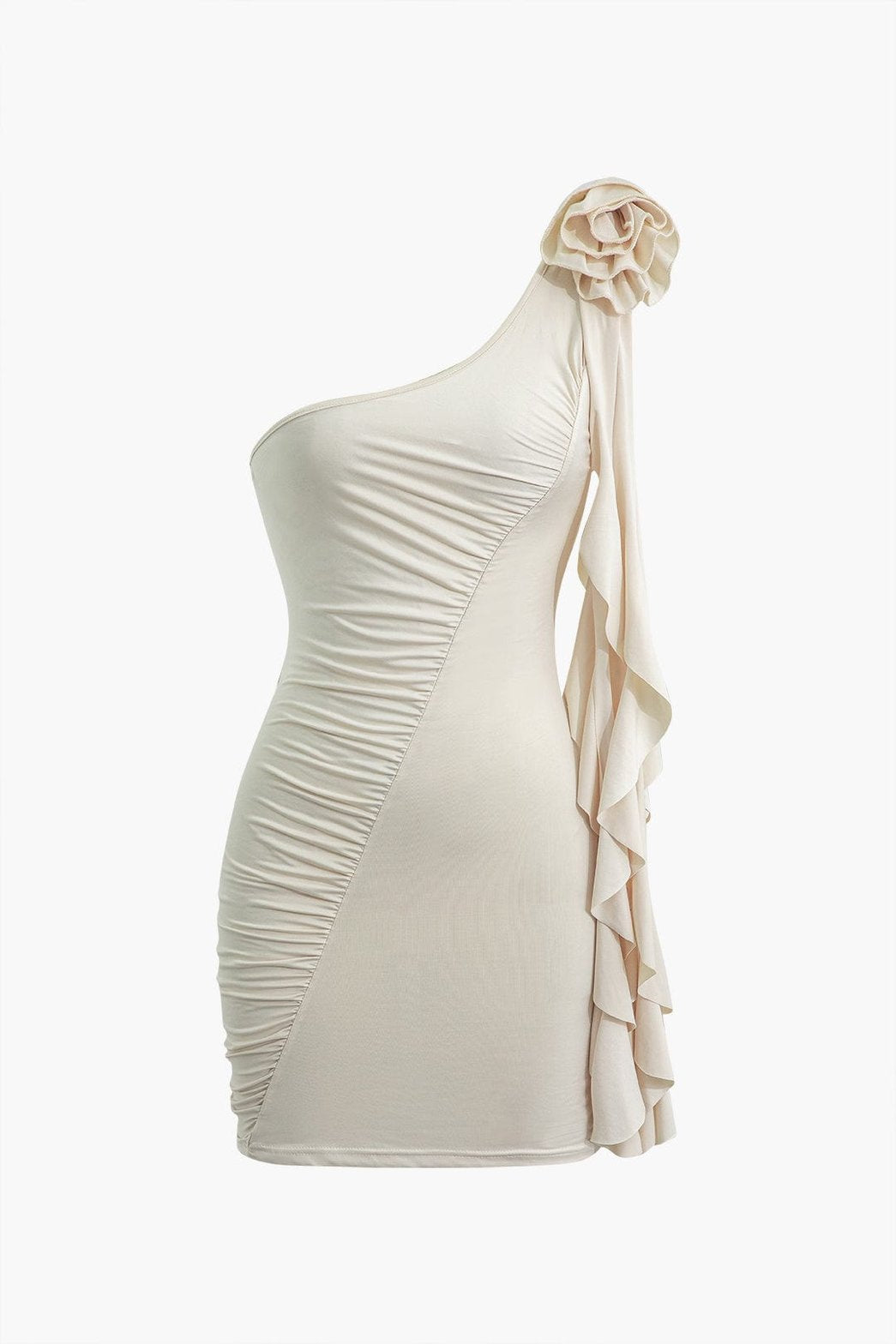 Robe asymétrique courte beige vue de face soleil