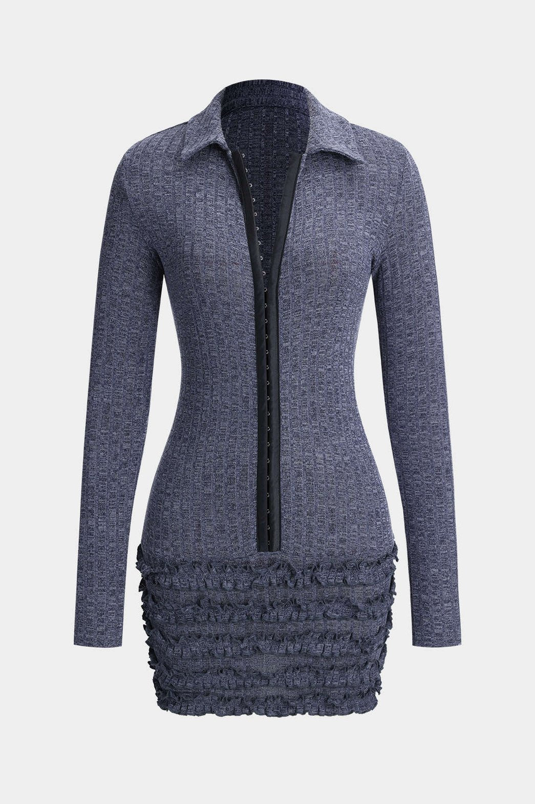 Robe moulante grise à manches longues vue de face papillon