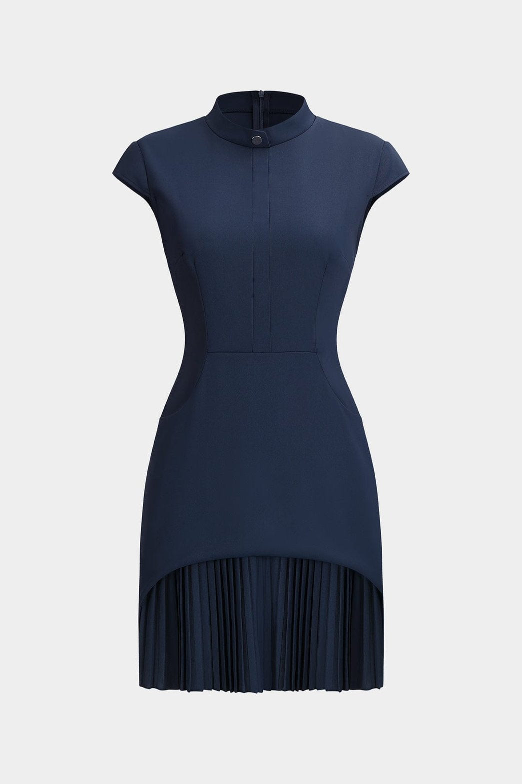 Robe mini plissée bleu marine vue de face soleil