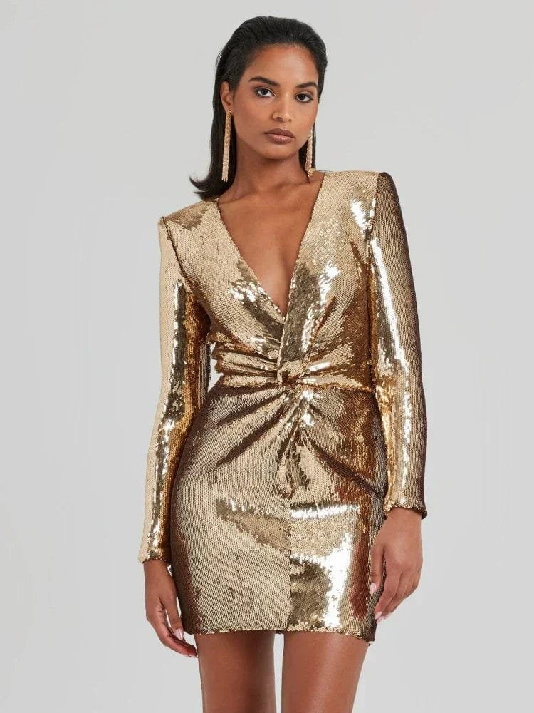 Robe dorée à sequins vue de face étoile