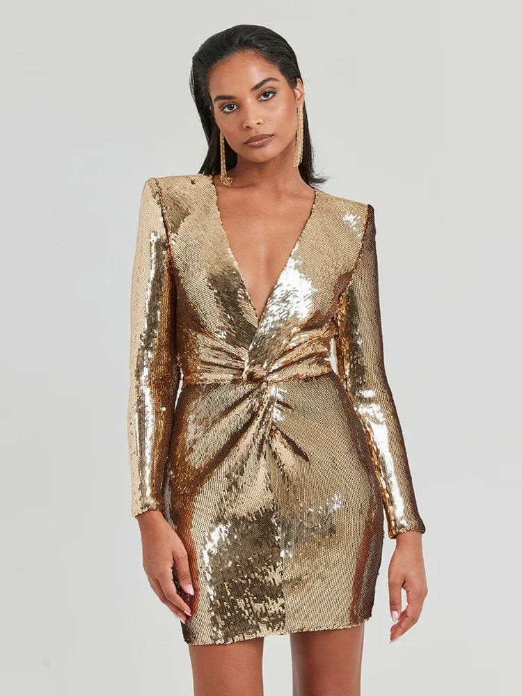 Robe cocktail à sequins vue de côté soleil