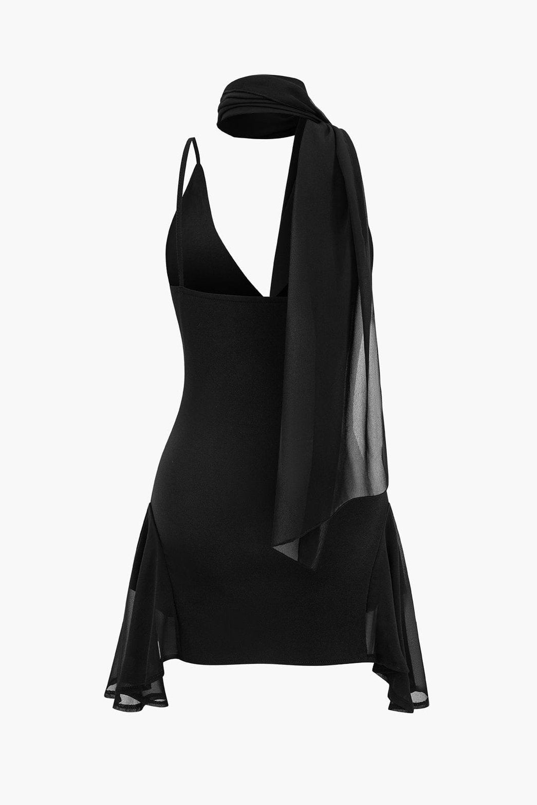 Vue de profil robe chiffon avec écharpe nuit