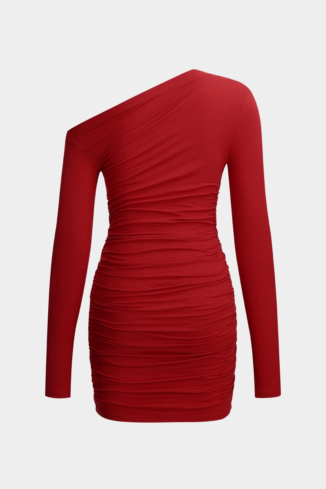 Robe moulante asymétrique rouge vue de côté cristal