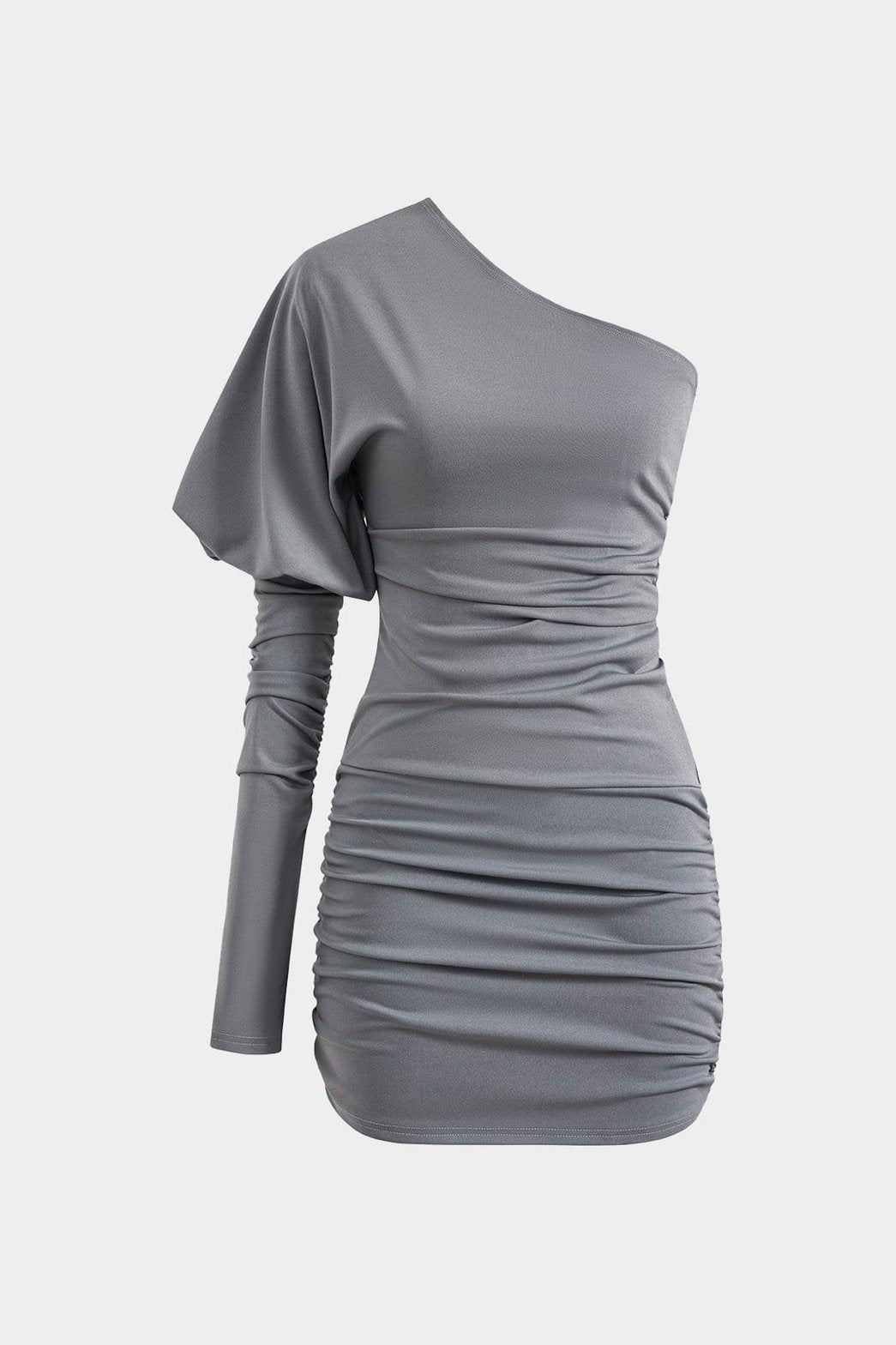 Robe asymétrique grise détail manche - cristal