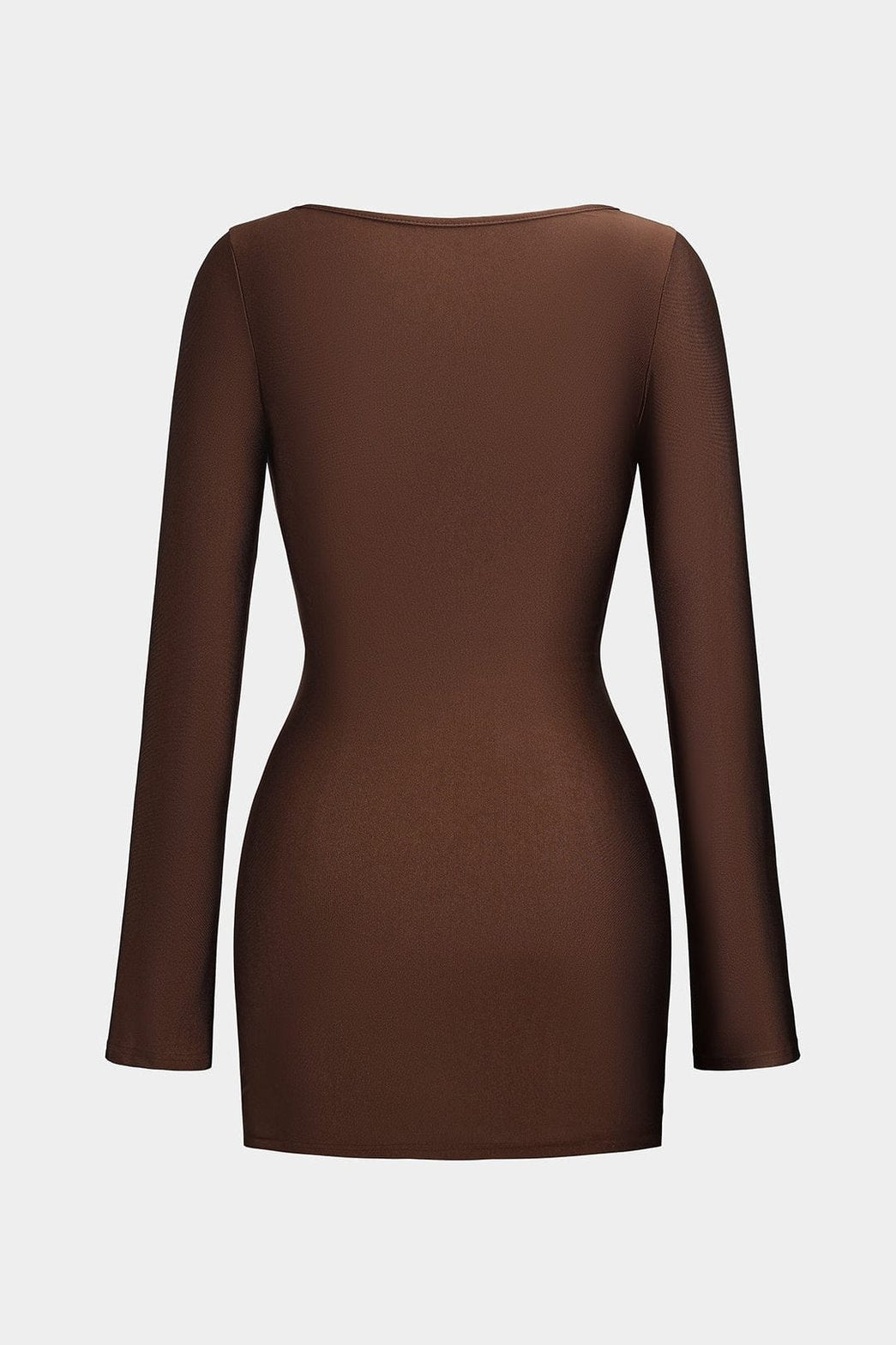 Robe courte drapée marron vue de dos soleil