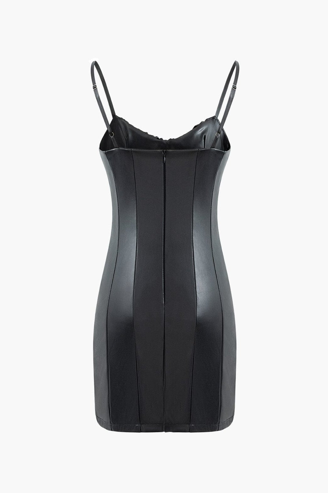 Robe moulante effet cuir noire vue de côté soleil