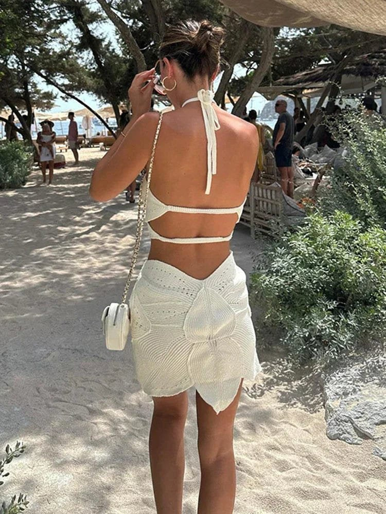 Robe tricot blanche été vague