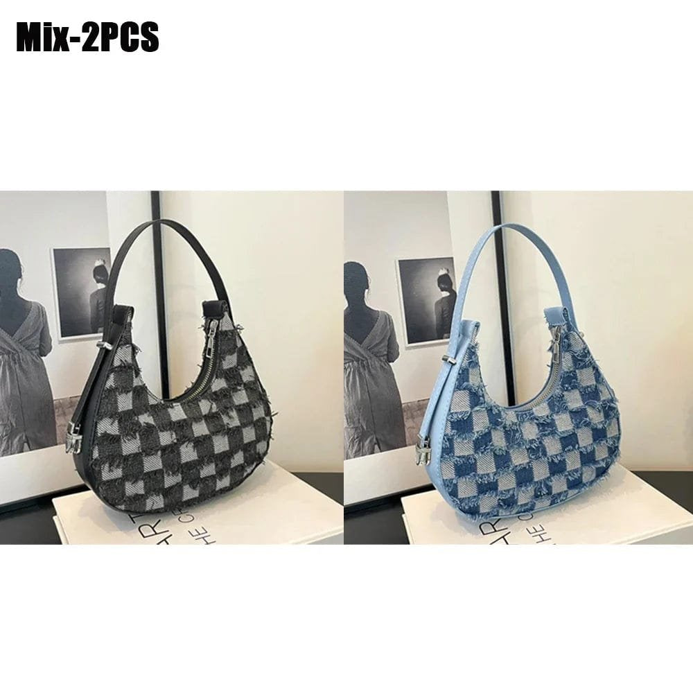 Sac baguette damier bleu détail fermeture vent