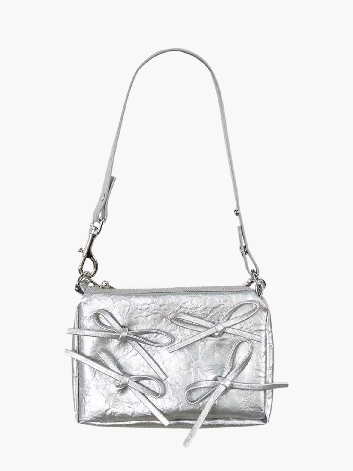 Sac bandoulière argenté avec nœuds décoratifs étoile