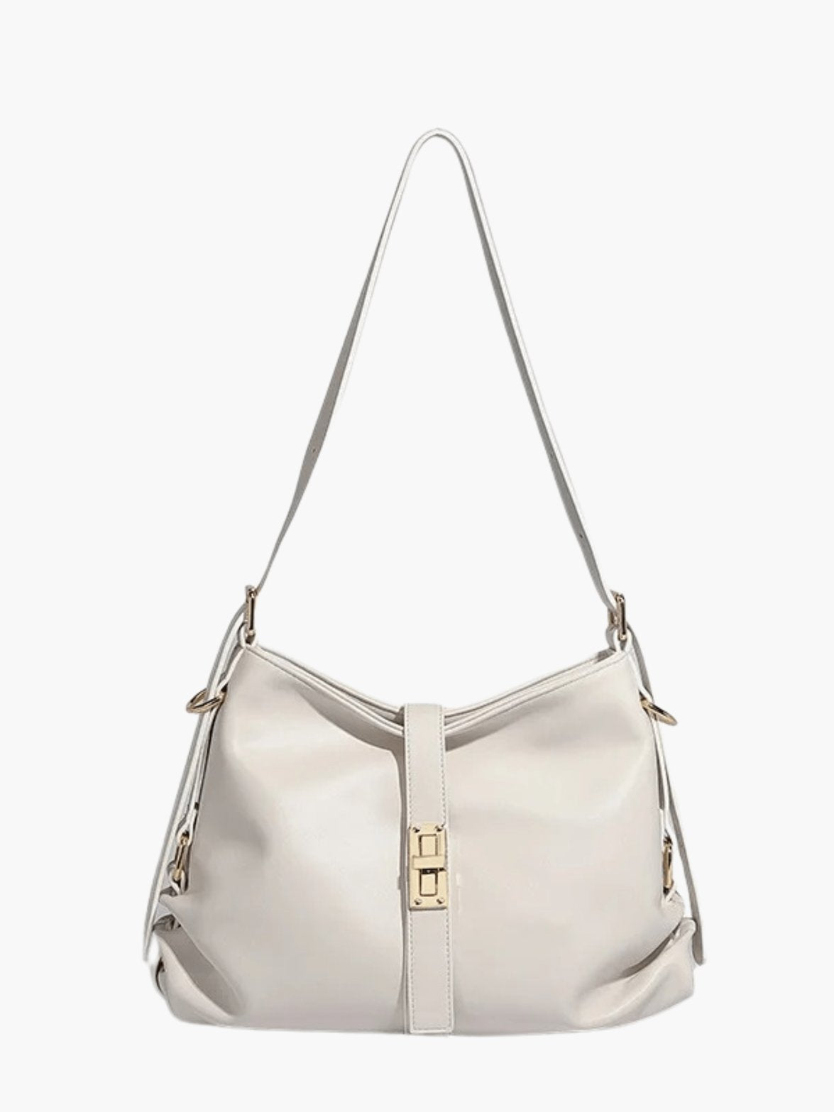 Sac cuir noir porté bandoulière vent