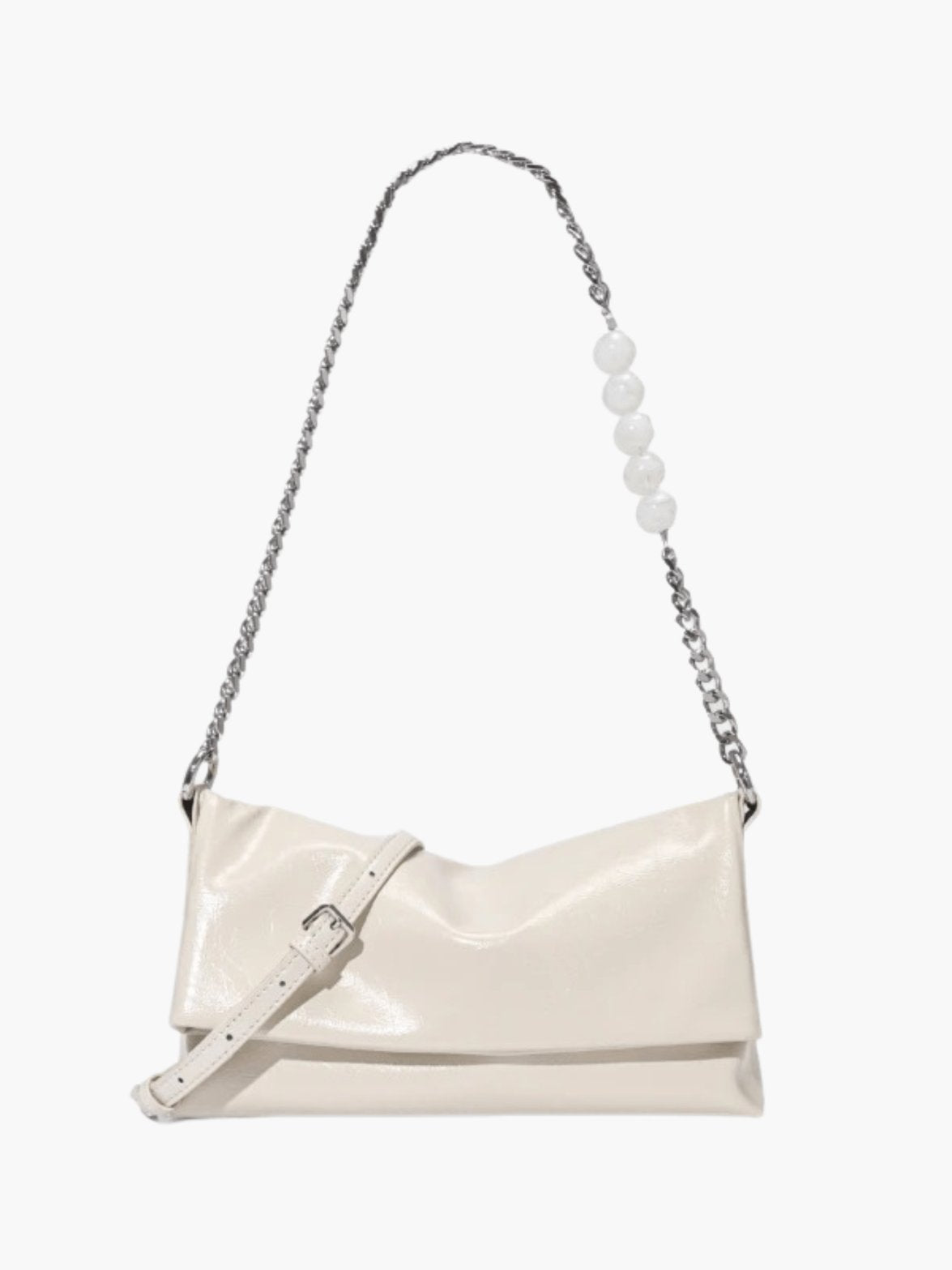 Sac bandoulière en cuir blanc cassé vue avant papillon